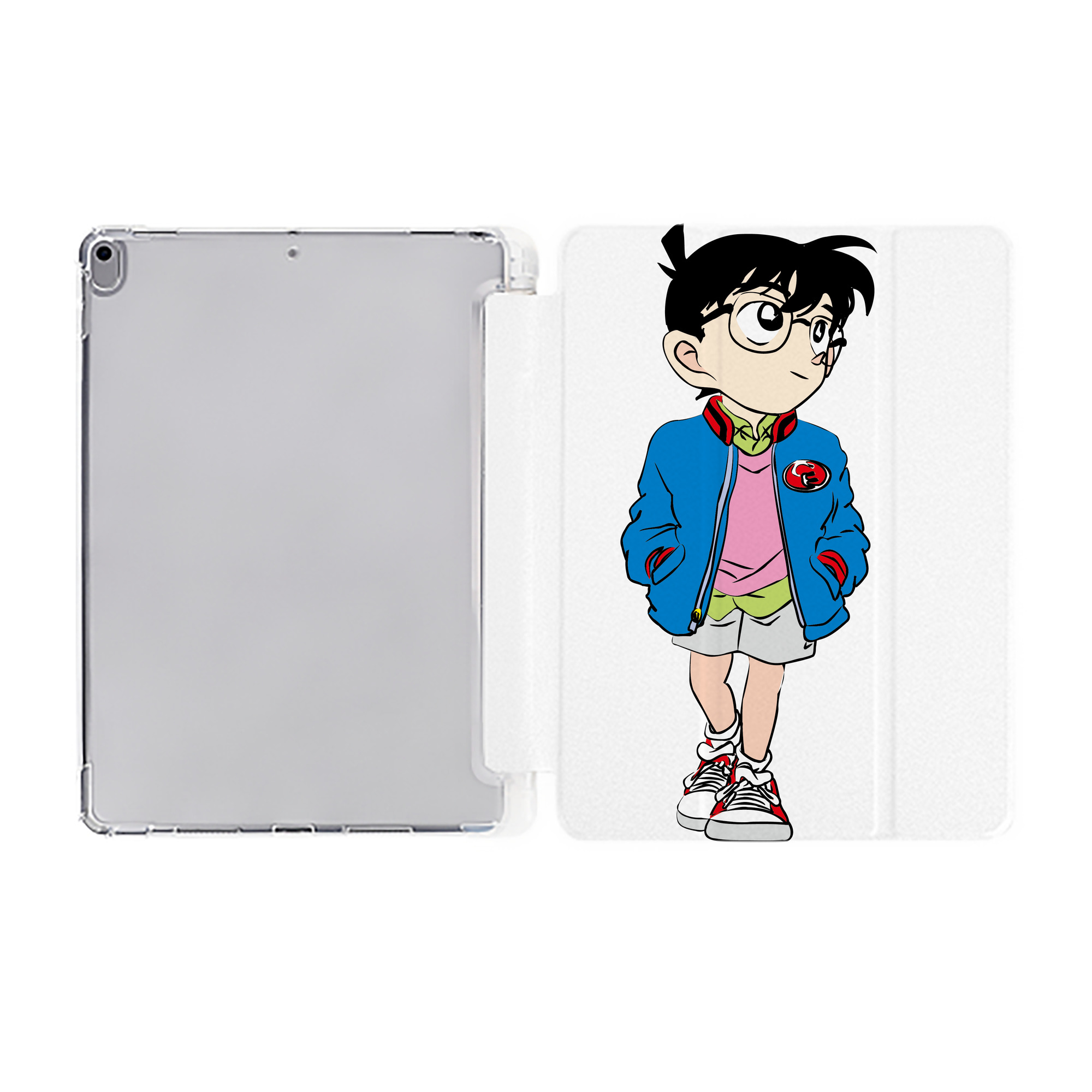 （画像用） 名探偵コナン 江戸川 コナン Detective Conan Conan Edogawa IPad ケース ペン収納付き 三つ折りスタンド PUレザー×シリコン 対応機種9.5/10.5/10.9インチ